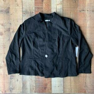 Dex women’s black on button blazer jacket with shoulder pads - XL